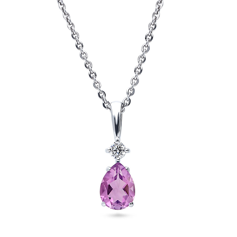 Solitaire 2-Stone 1ct Pear CZ Set in Sterling Silver, Purple Color