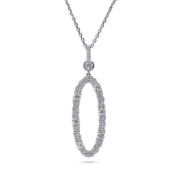 Open Oval Oval CZ Pendant Necklace in Sterling Silver