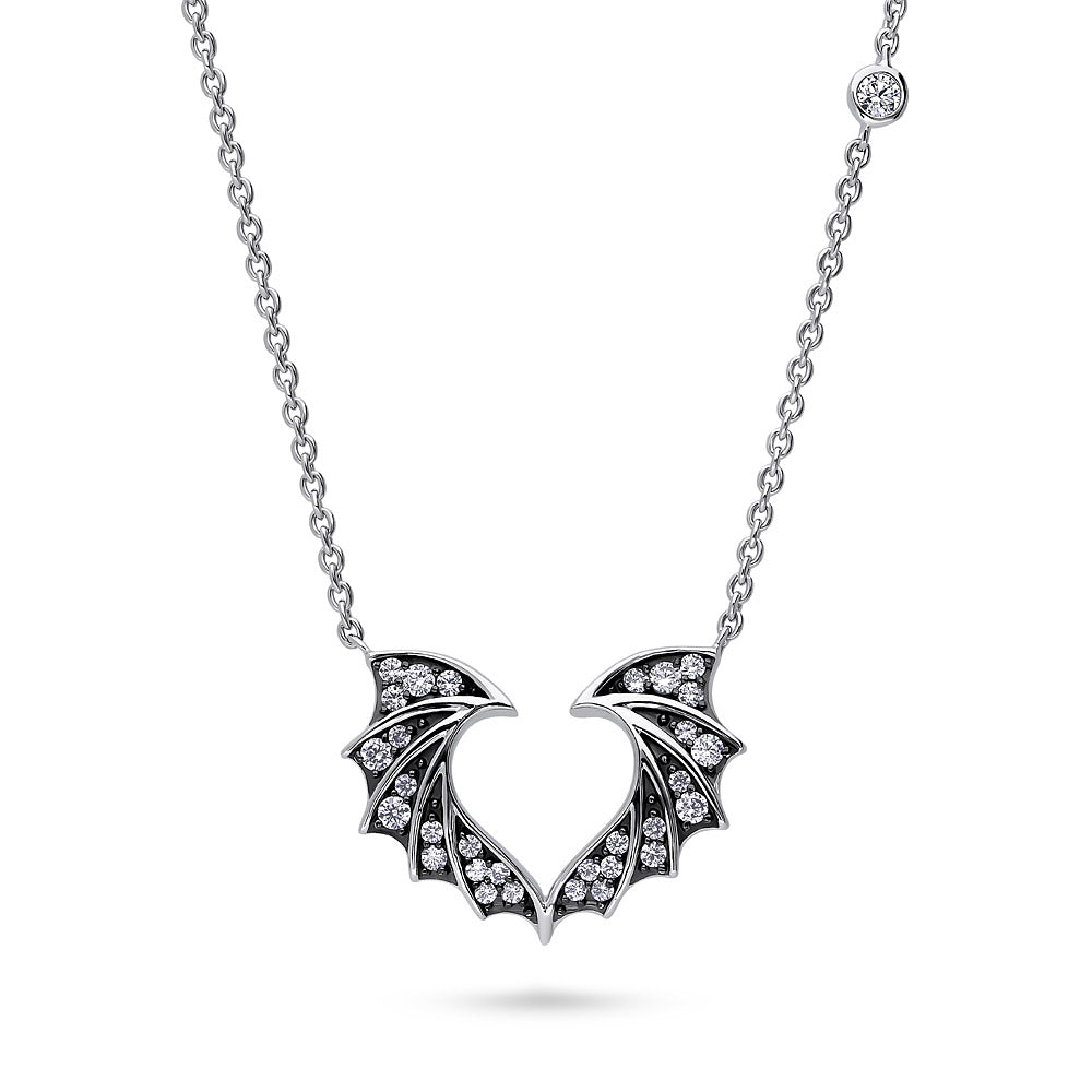 Bat Wings CZ Necklace and Earrings in Sterling Silver