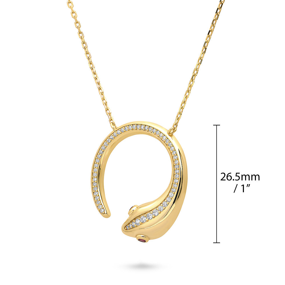 Front view of Snake CZ Pendant Necklace in Sterling Silver, Yellow Gold Flashed
