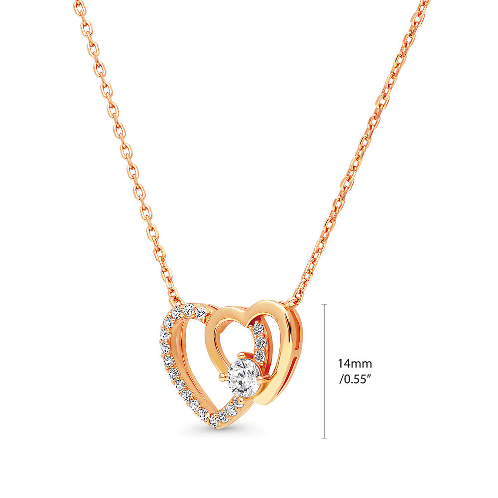 Front view of Open Heart CZ Necklace in Sterling Silver, Rose Gold Flashed