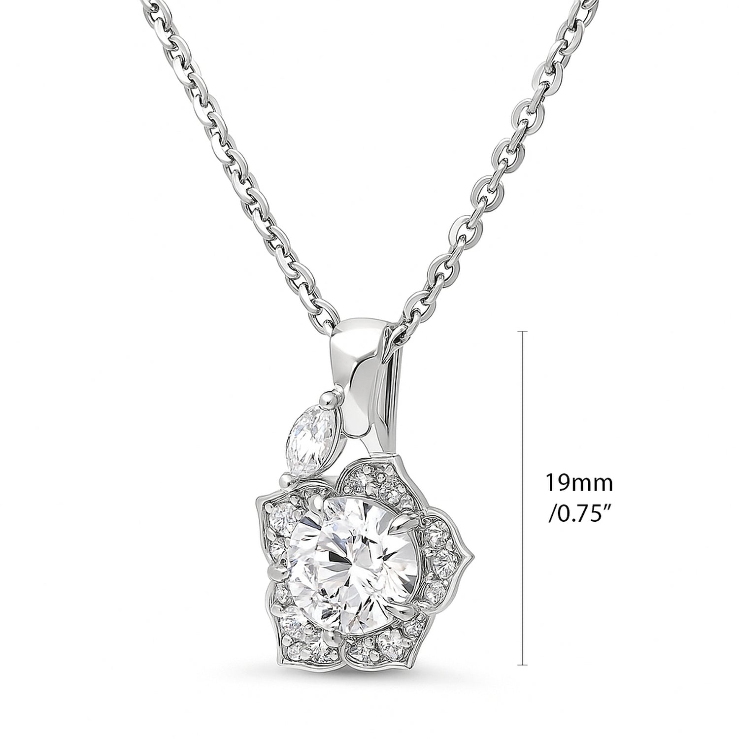 Flower Halo CZ Necklace and Earrings in Sterling Silver