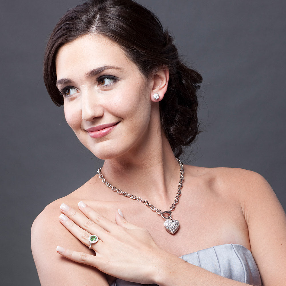 Heart CZ Necklace Earrings and Bracelet Set