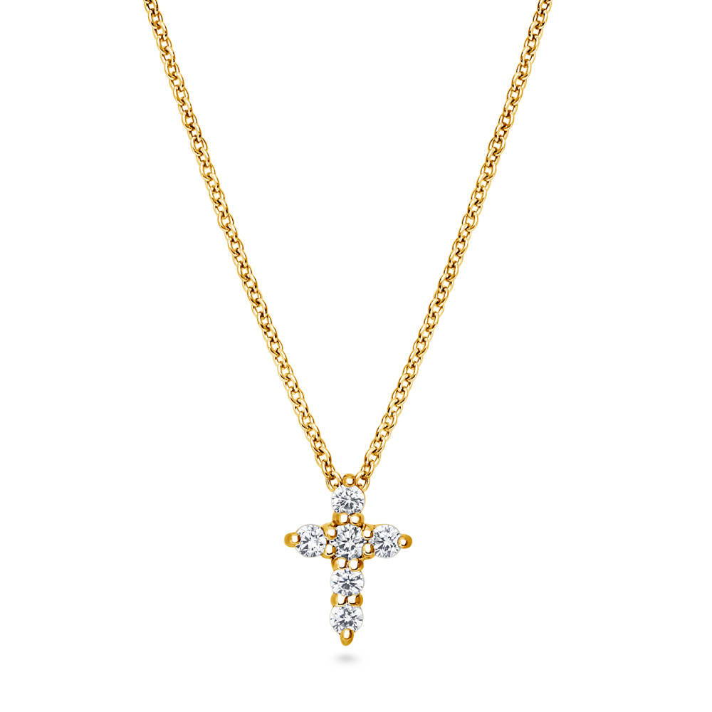Cross CZ Layered Necklace Set in Gold Flashed Sterling Silver