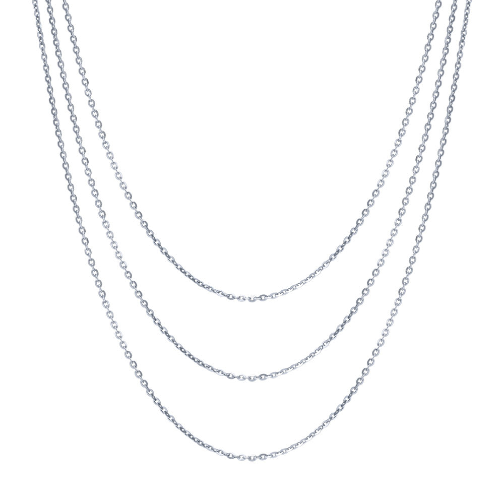 Italian Layered Rolo Chain Necklace in Sterling Silver, 3-Piece, Rhodium Plated / 16-20 inch