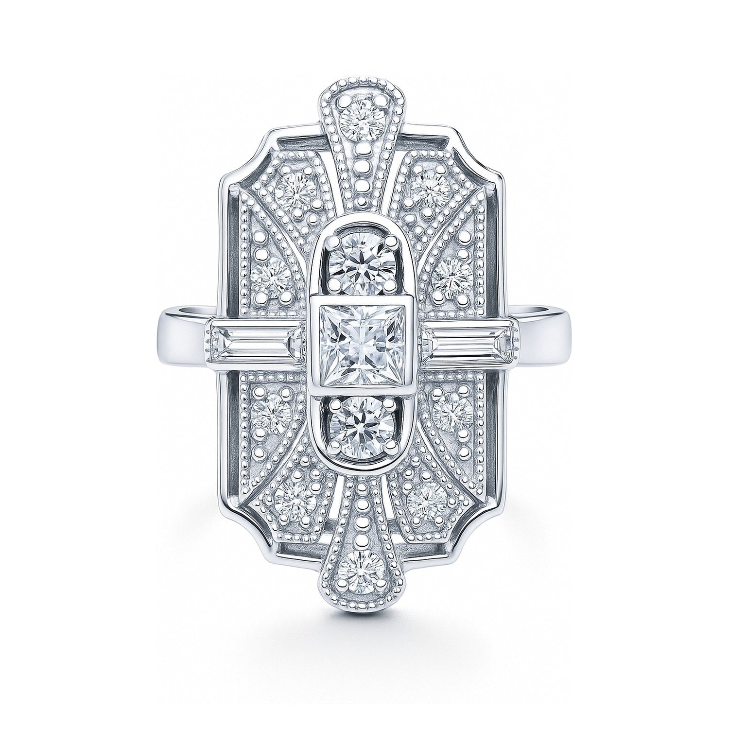 Art Deco Milgrain CZ Ring in Sterling Silver