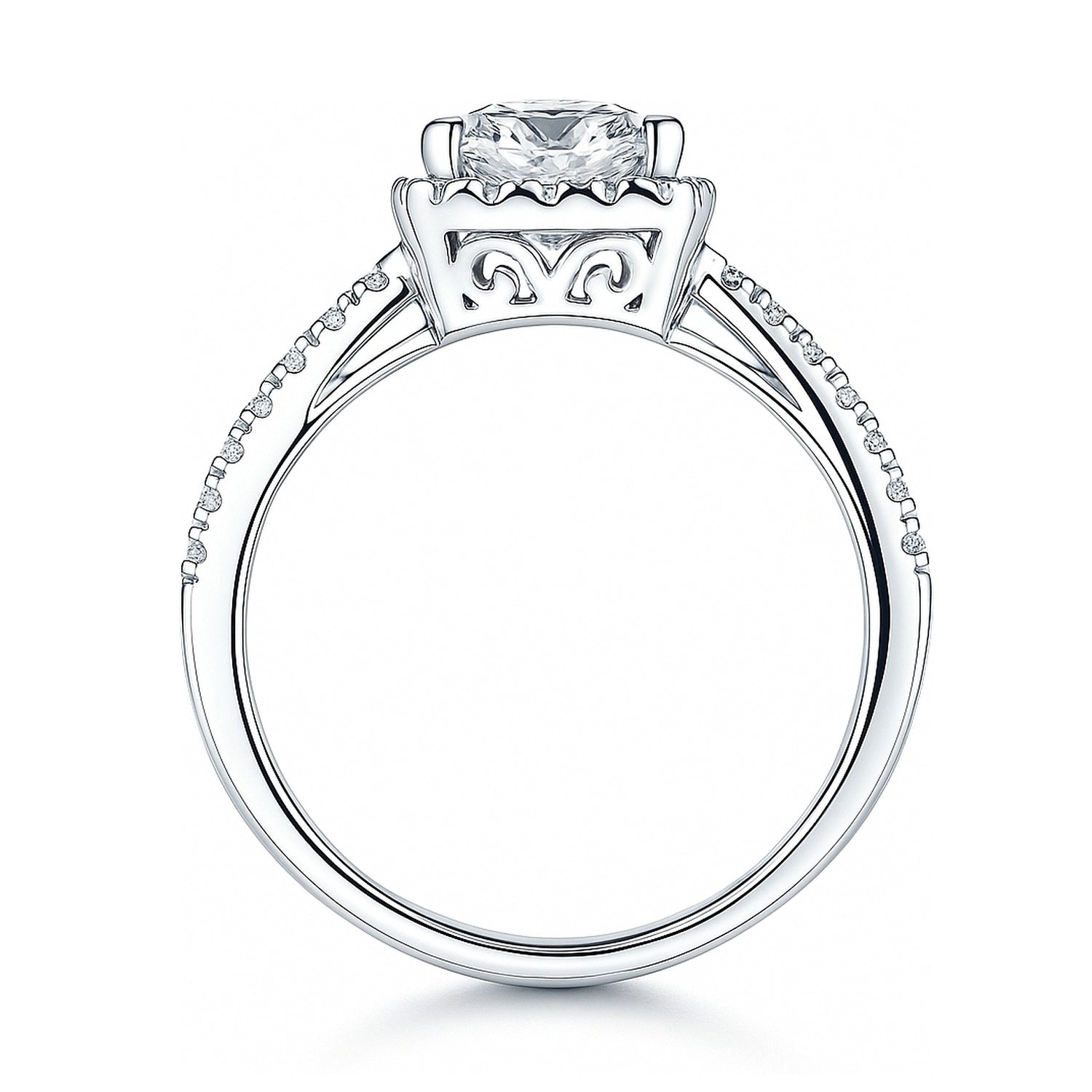 Halo Princess CZ Split Shank Ring in Sterling Silver