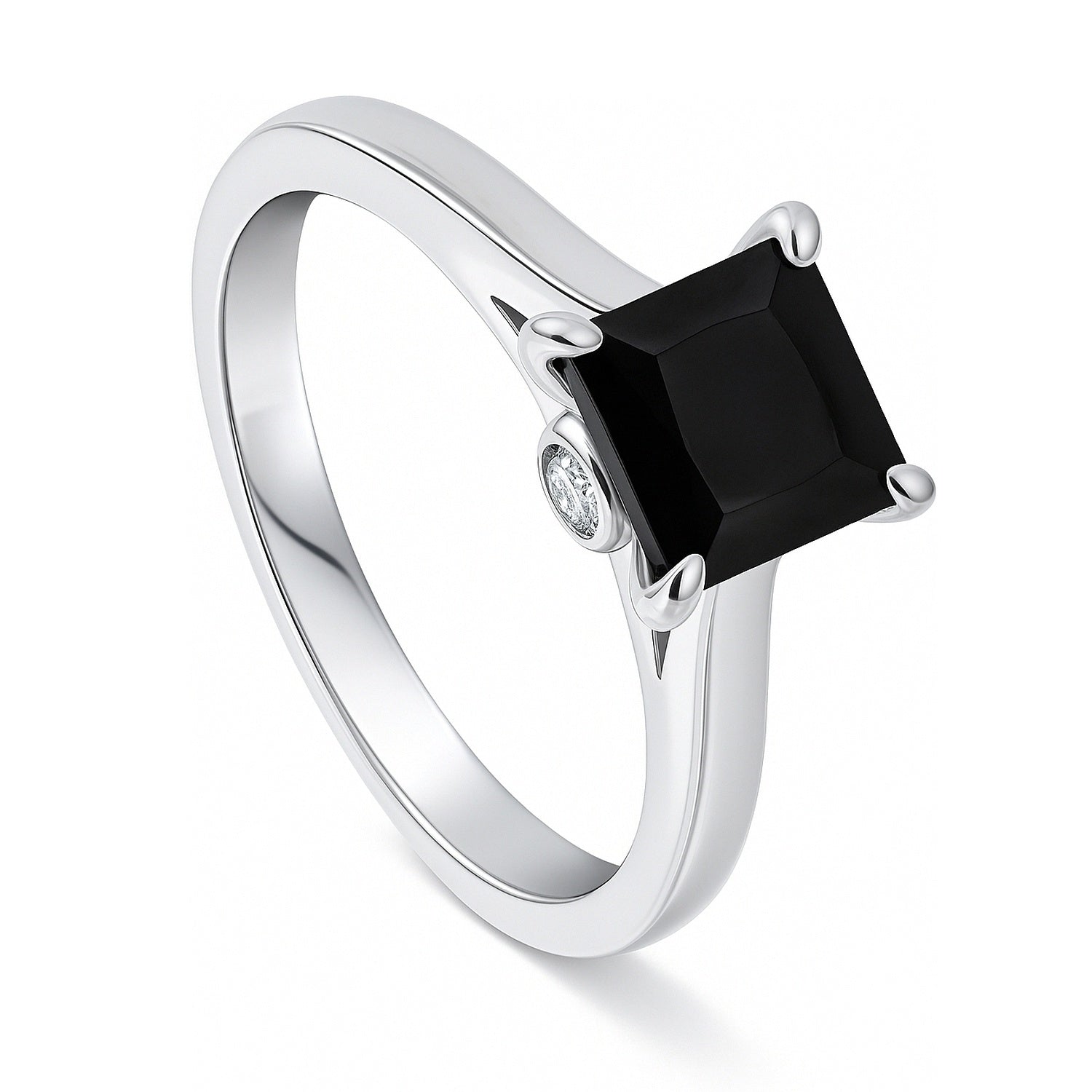 Solitaire 1.2ct Black Princess CZ Ring in Sterling Silver