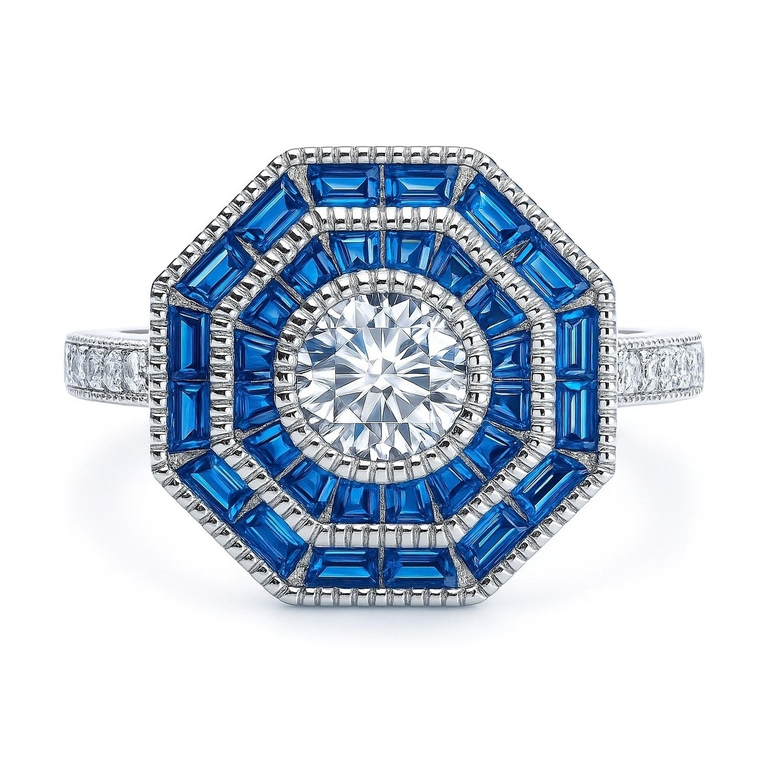 Halo Art Deco Milgrain CZ Ring in Sterling Silver