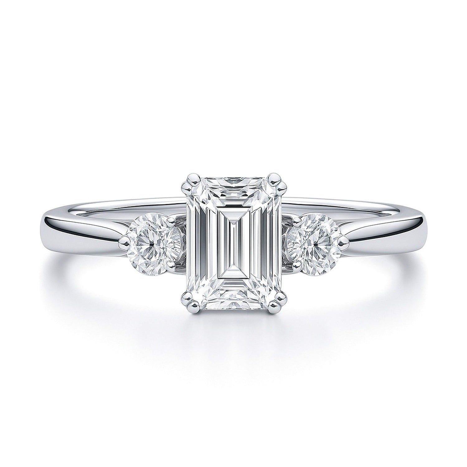 3-Stone 1ct Emerald Cut CZ Ring in Sterling Silver