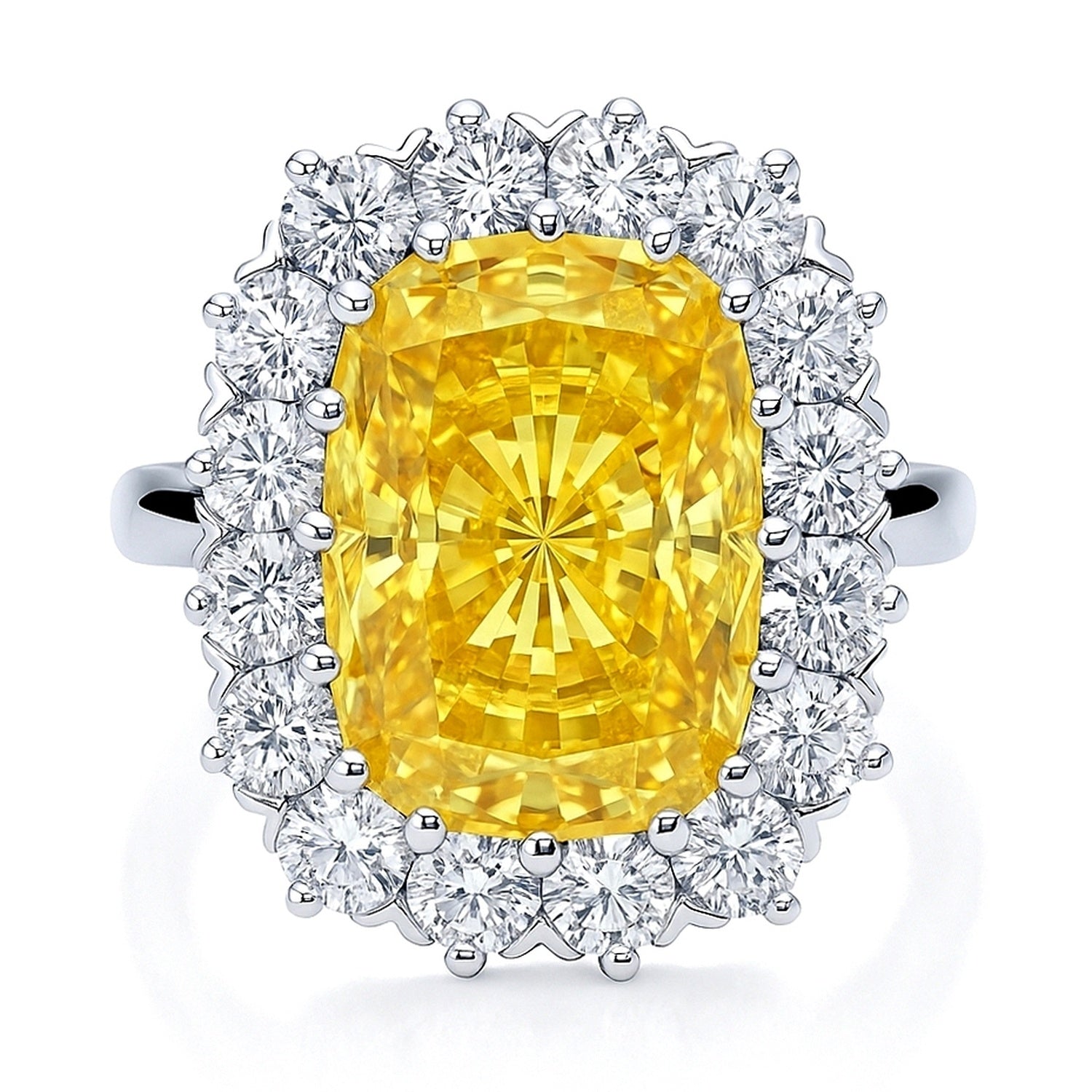 Halo Yellow Cushion CZ Ring in Sterling Silver