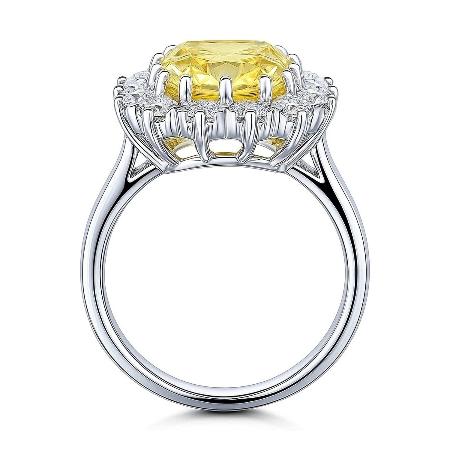 Halo Yellow Cushion CZ Ring in Sterling Silver