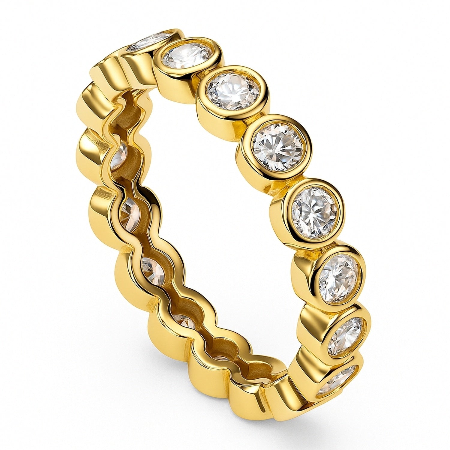 Bubble Bezel CZ Eternity Ring in Gold Flashed Sterling Silver