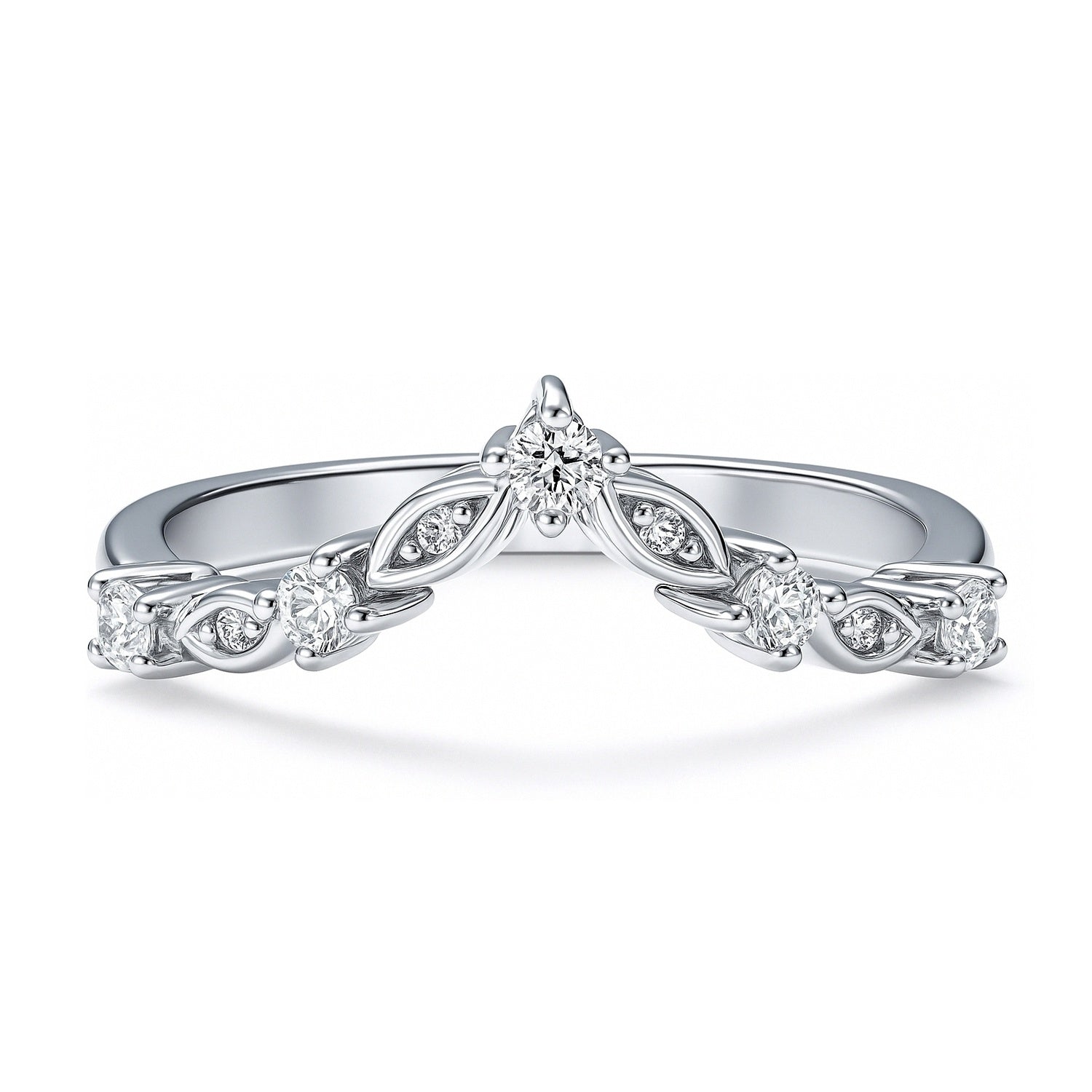 Wishbone Chevron Art Deco V Shaped CZ Band in Sterling Silver
