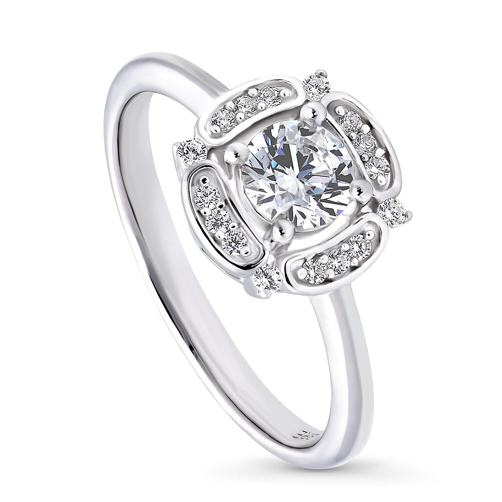 Halo Flower CZ Ring in Sterling Silver