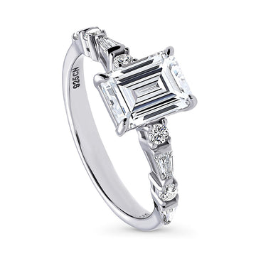 Solitaire Art Deco 1.7ct Step Emerald Cut CZ Ring in Sterling Silver
