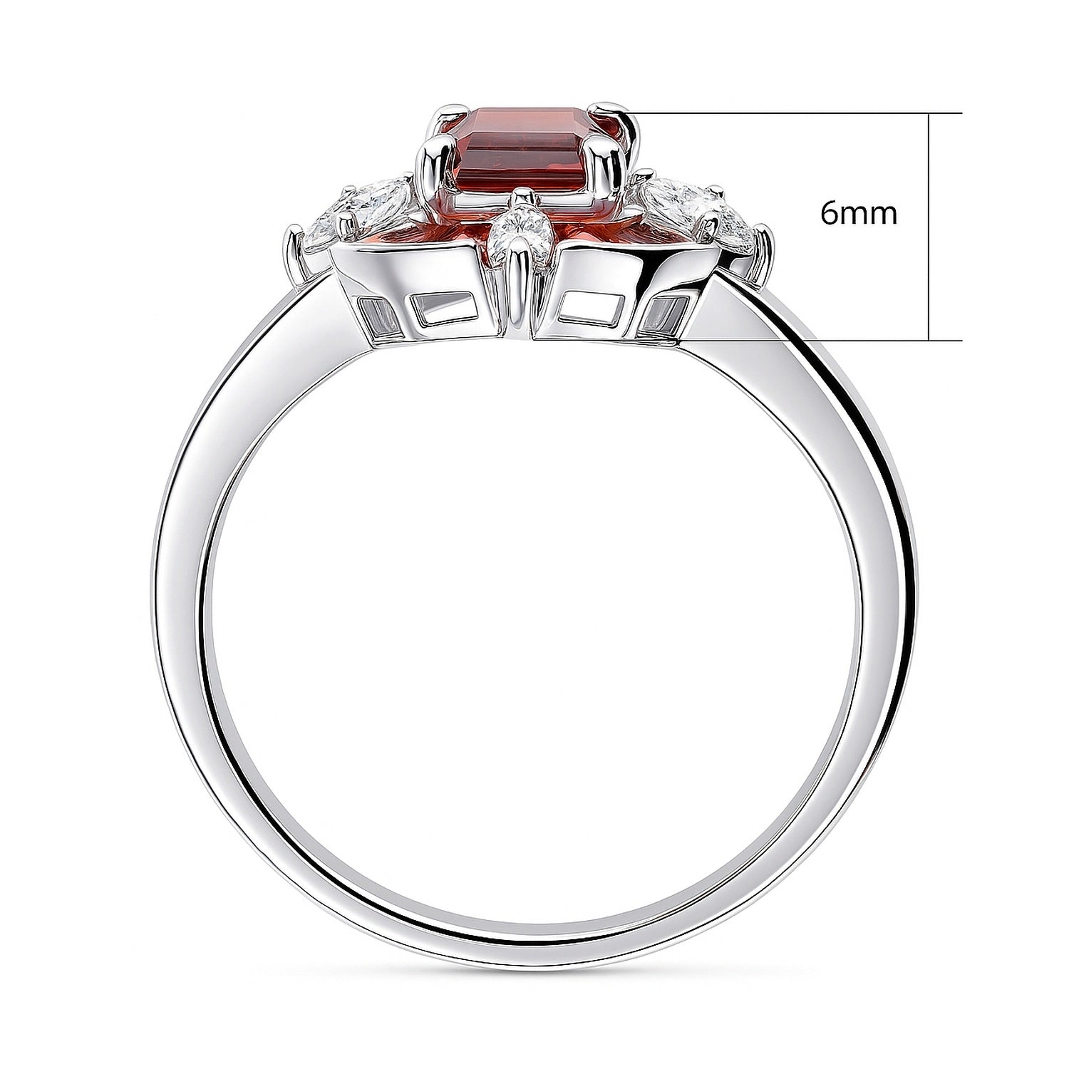Halo Art Deco Garnet-Red Emerald Cut CZ Ring in Sterling Silver