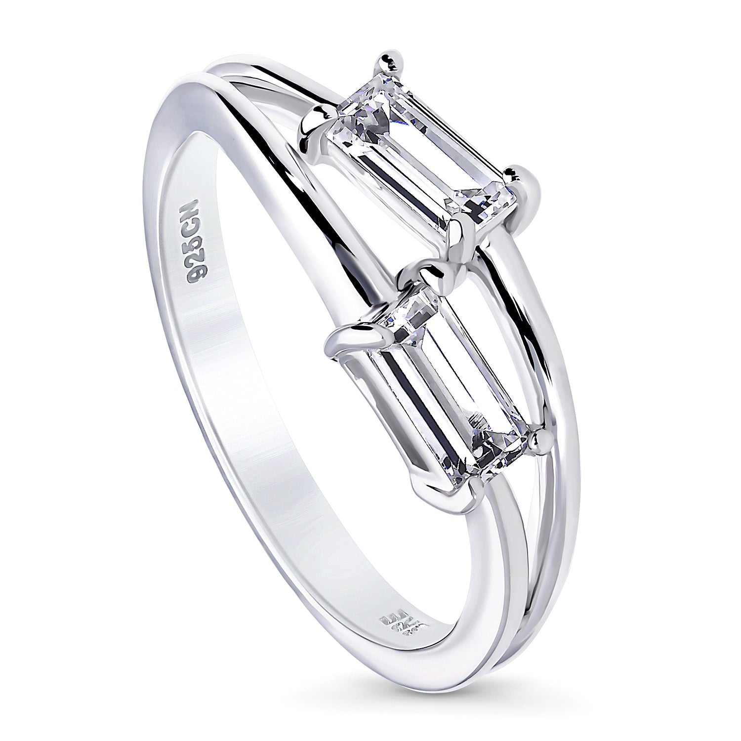 Bypass 2-Stone CZ Split Shank Ring in Sterling Silver