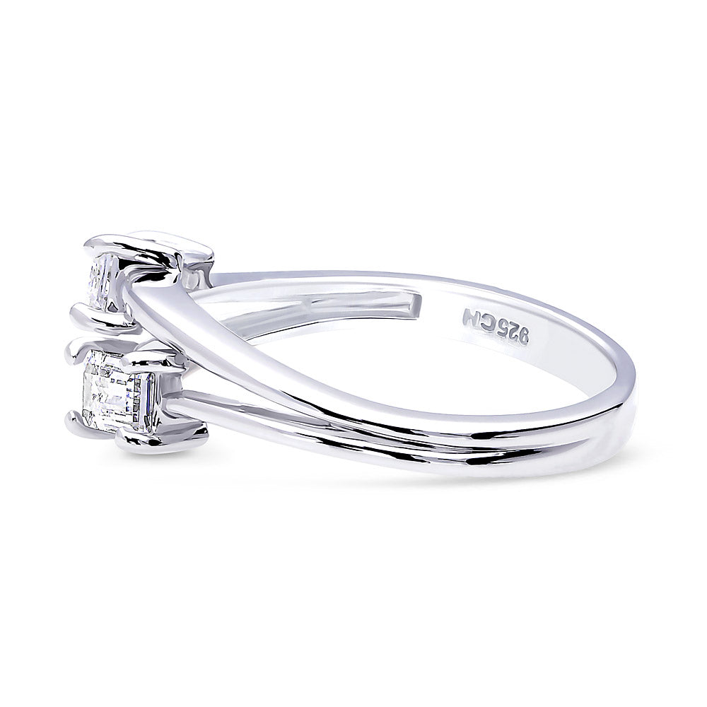 Bypass 2-Stone CZ Split Shank Ring in Sterling Silver