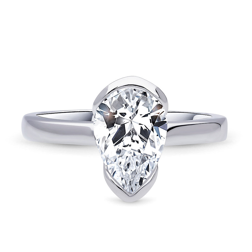 Solitaire 1.8ct Bezel Pear CZ Ring in Sterling Silver