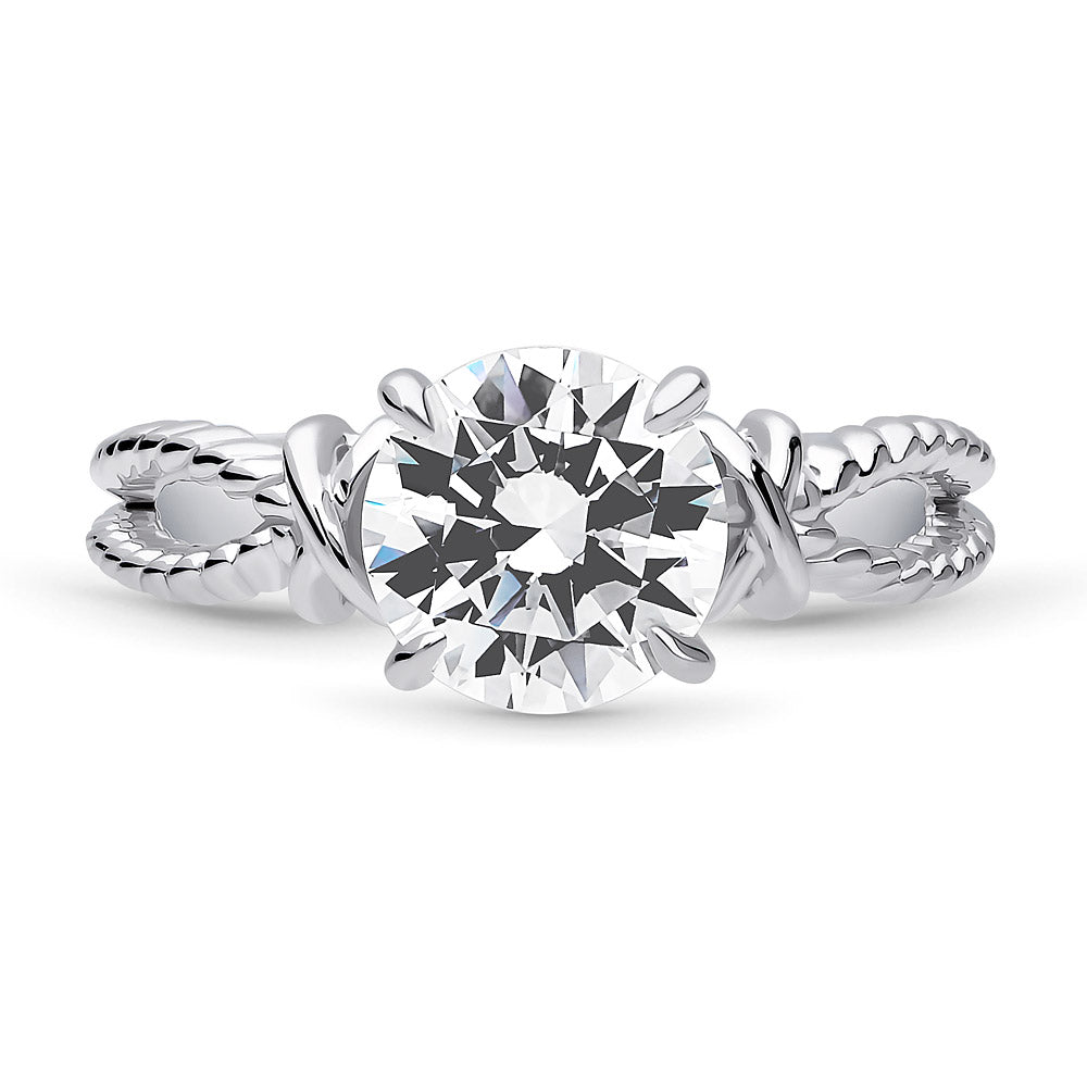 Cable Woven Solitaire 2ct CZ Ring in Sterling Silver