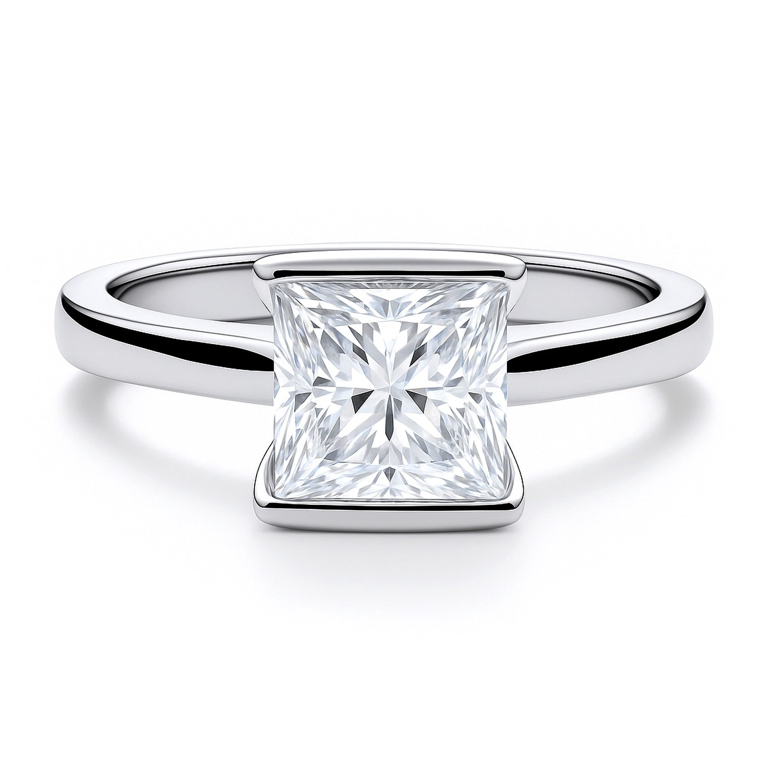 Solitaire 2ct Bezel Princess CZ Ring in Sterling Silver