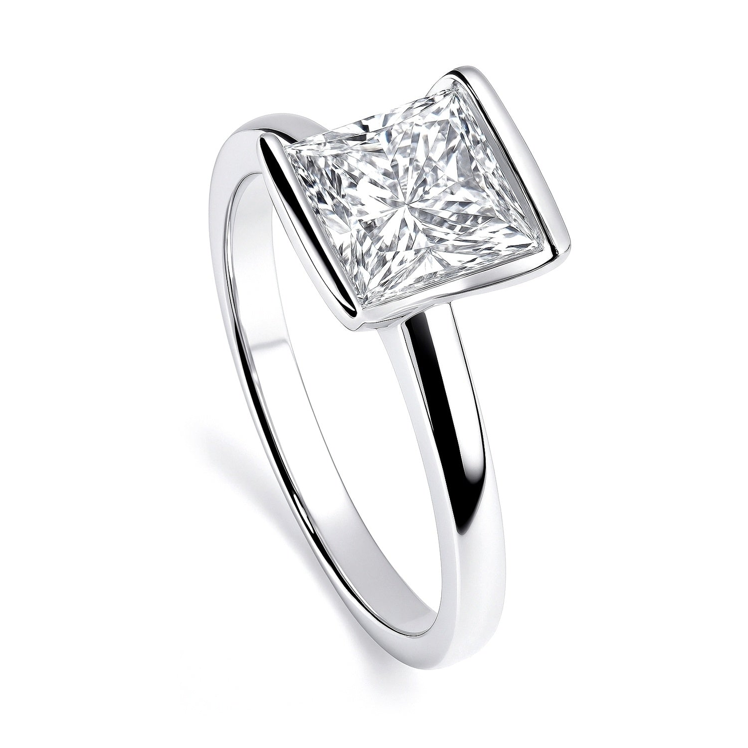 Solitaire 2ct Bezel Princess CZ Ring in Sterling Silver