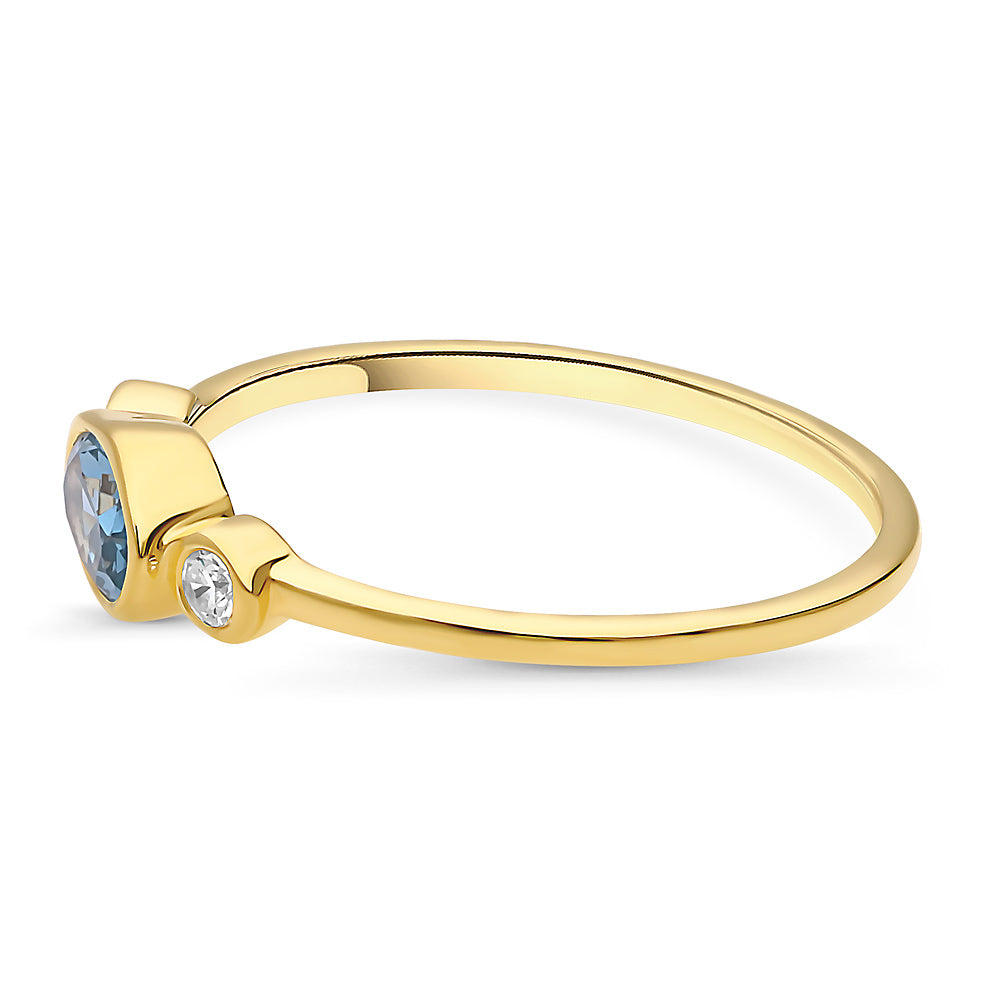 East-West 3-Stone Blue CZ Ring in Gold Flashed Sterling Silver