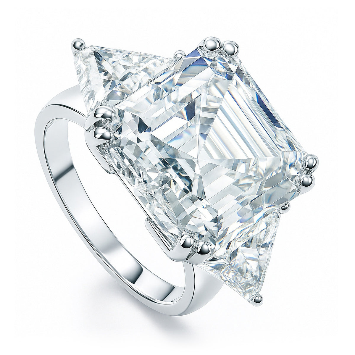 3-Stone 12.6ct Asscher CZ Ring in Sterling Silver