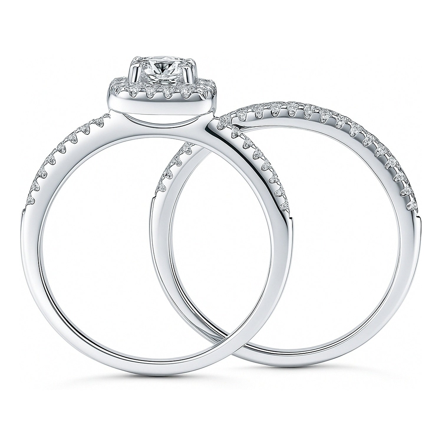 Halo Cushion CZ Ring Set in Sterling Silver