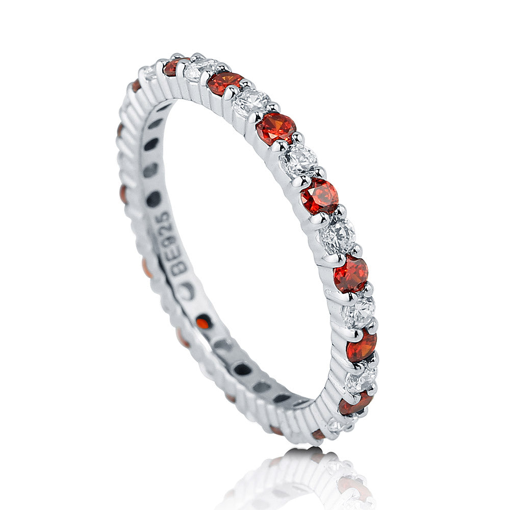 Garnet-Red Pave CZ Eternity Ring in Sterling Silver