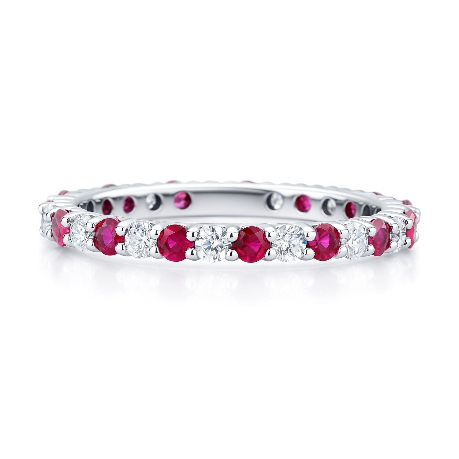 Ruby-Red Pave CZ Eternity Ring in Sterling Silver