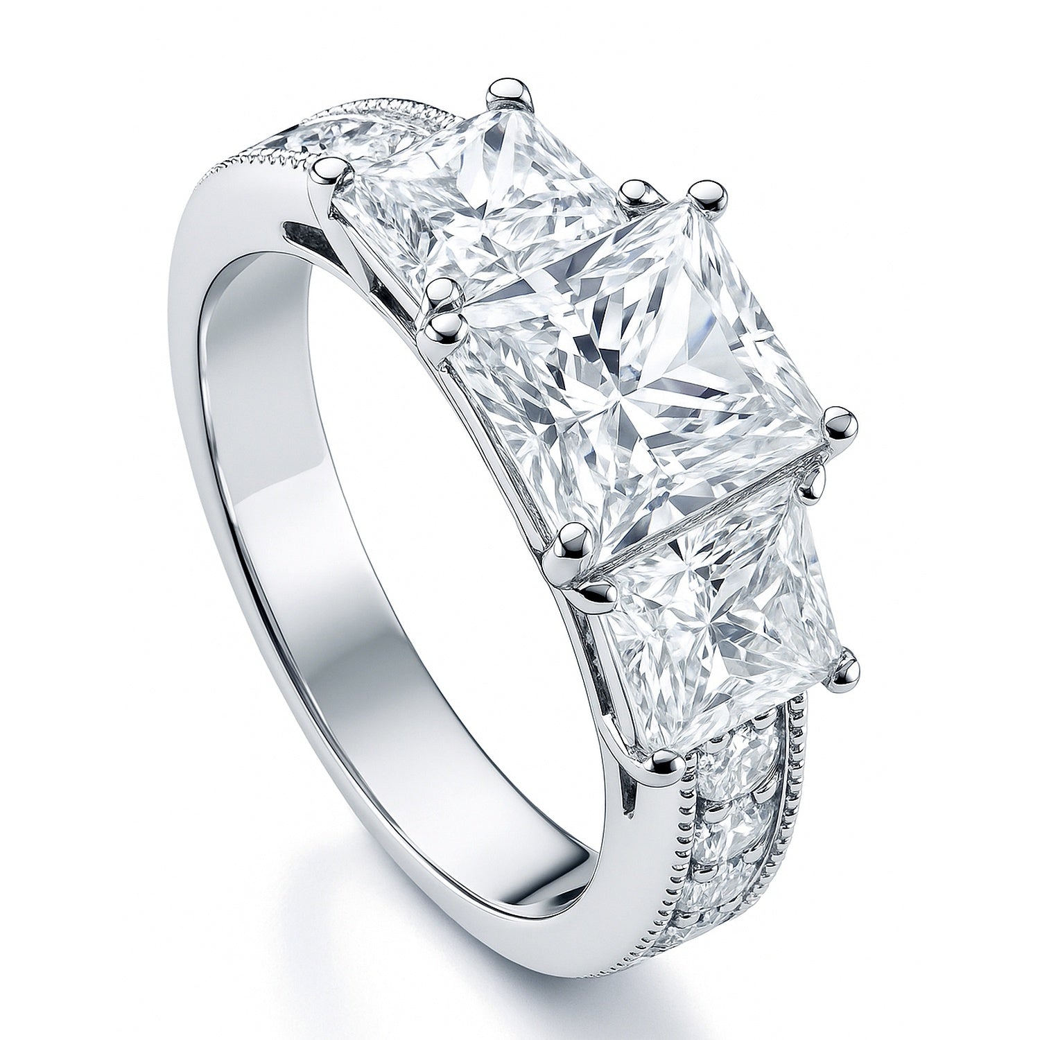 3-Stone 1.6ct Princess CZ Ring in Sterling Silver