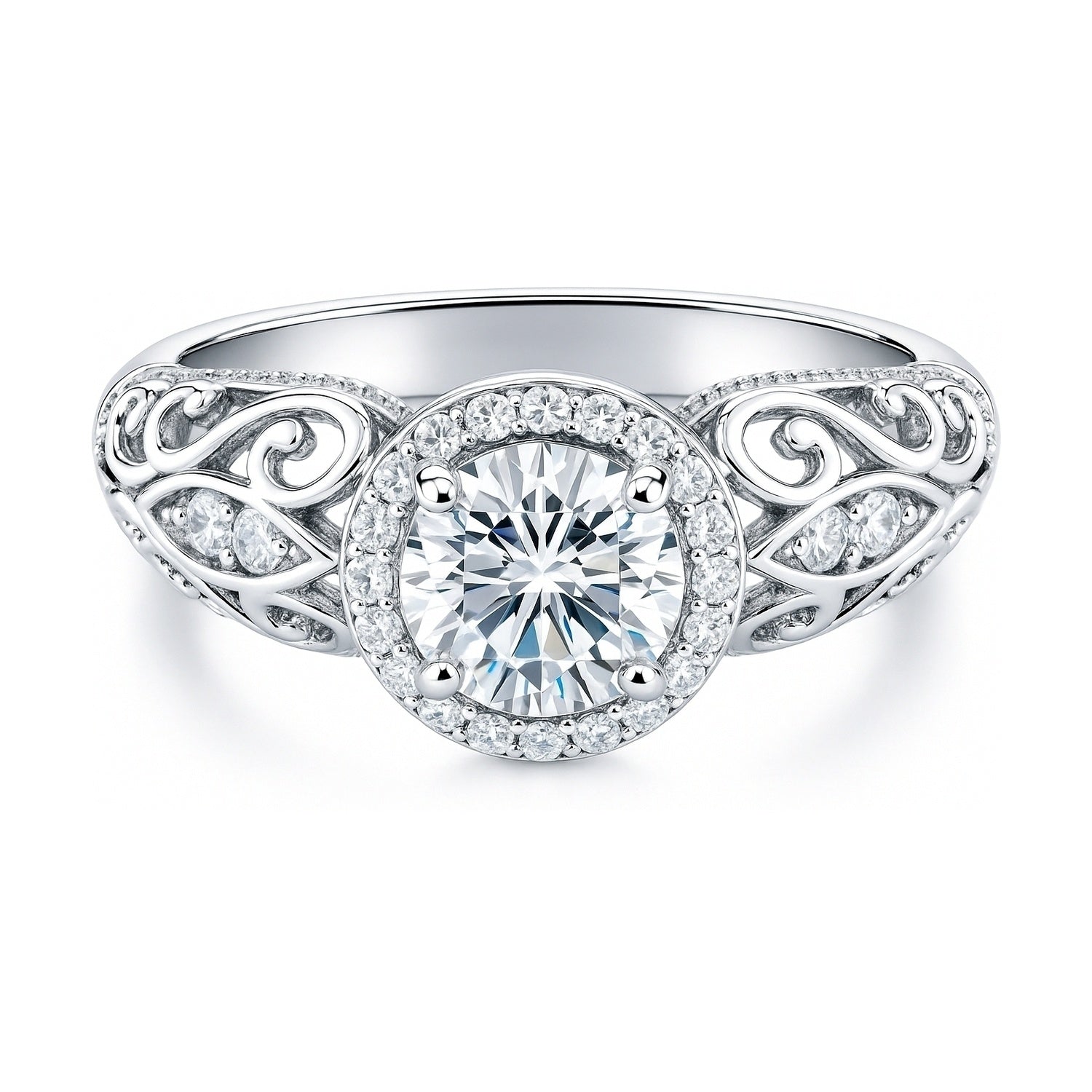 Halo Art Deco Milgrain CZ Ring in Sterling Silver