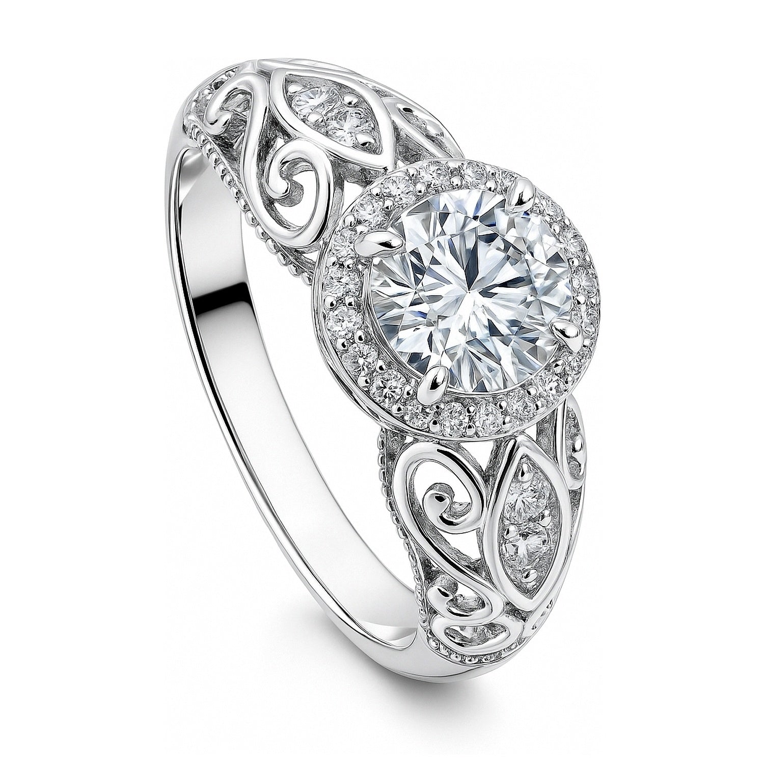 Halo Art Deco Milgrain CZ Ring in Sterling Silver