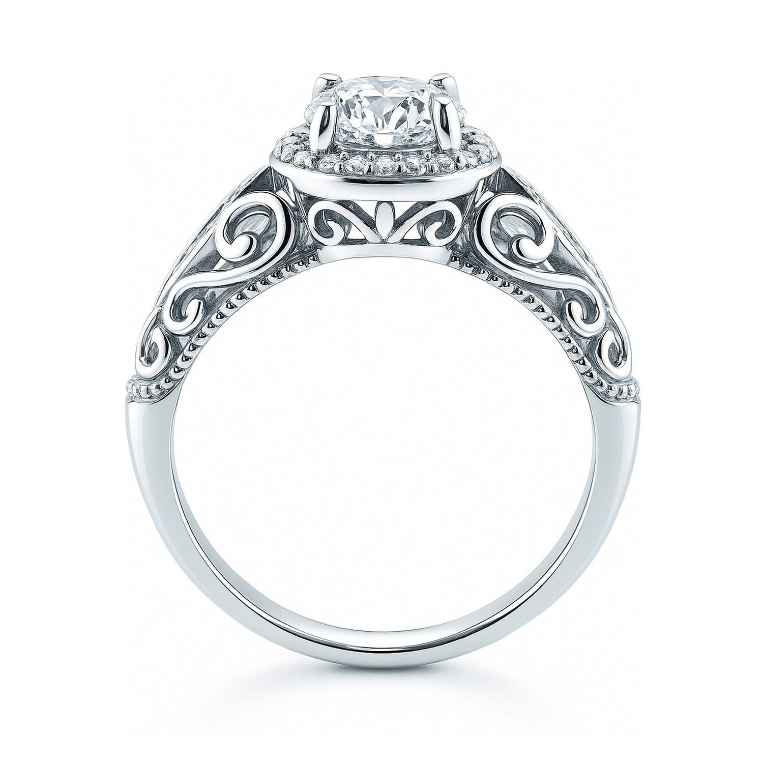 Halo Art Deco Milgrain CZ Ring in Sterling Silver