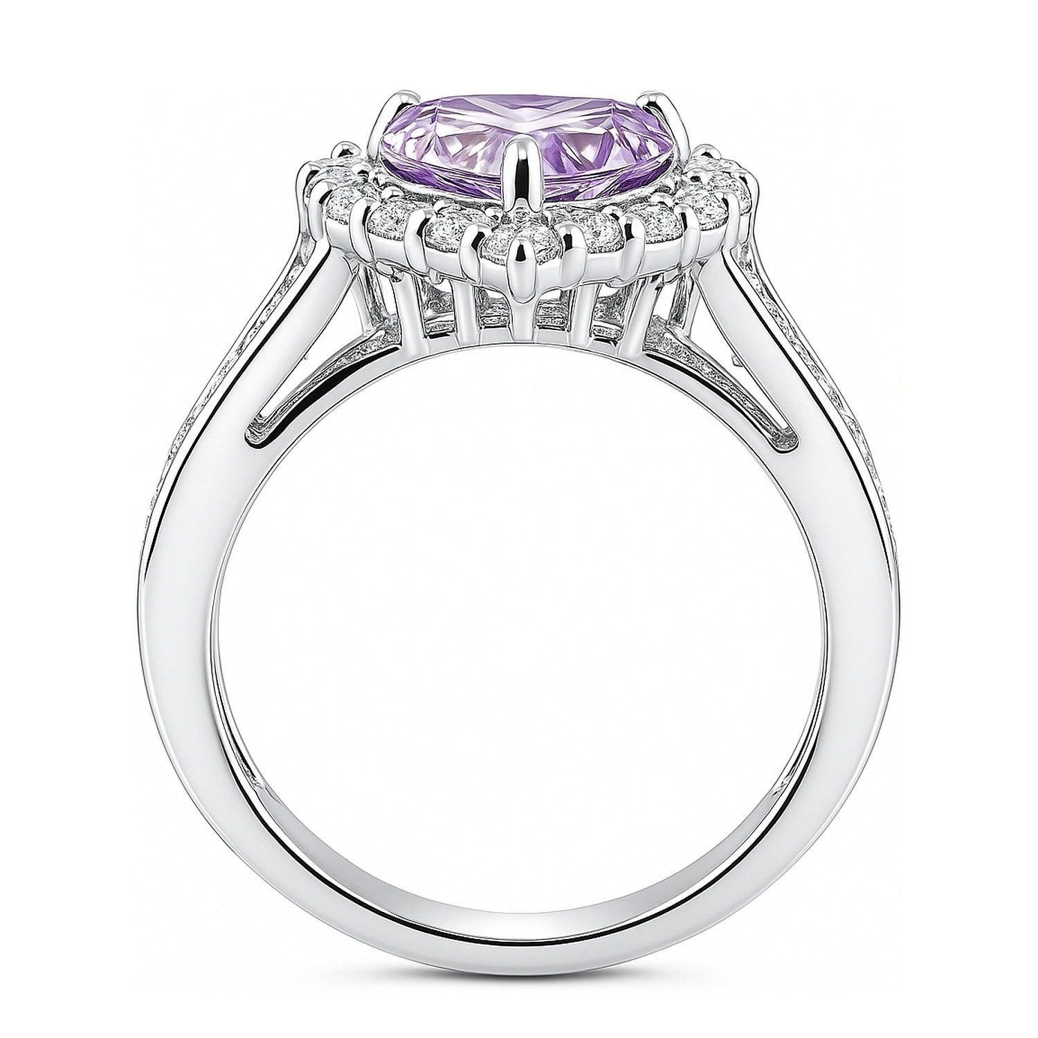 Halo Heart Purple Heart CZ Ring in Sterling Silver