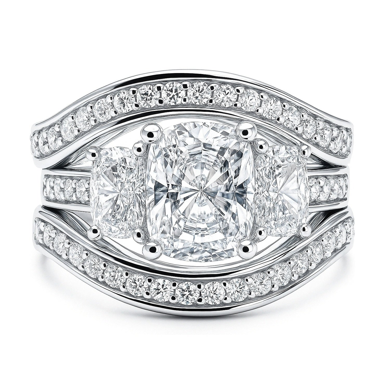 3-Stone 2.6ct Cushion CZ Ring Set in Sterling Silver