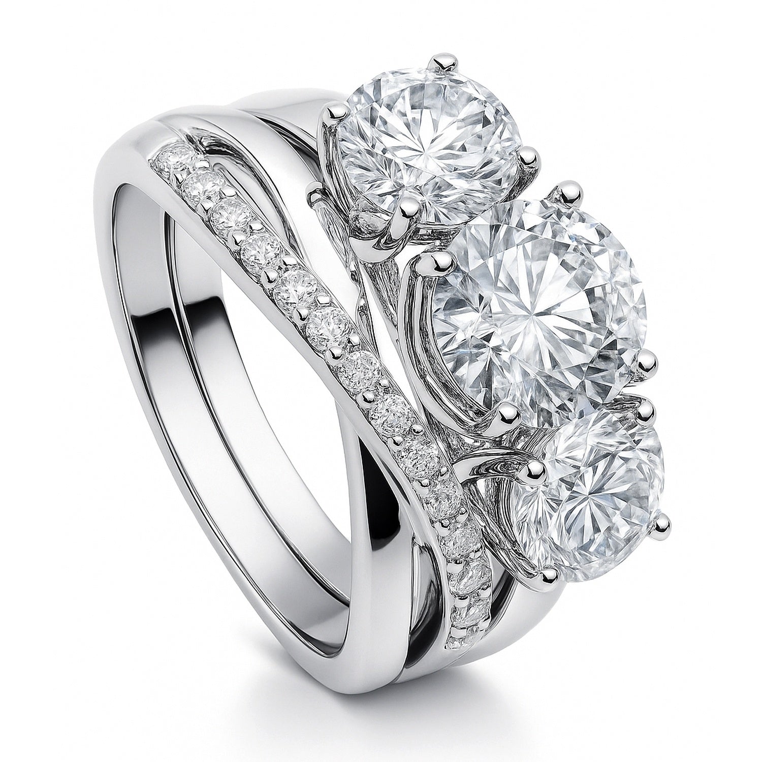 3-Stone Infinity Criss Cross 2ct CZ Ring Set in Sterling Silver