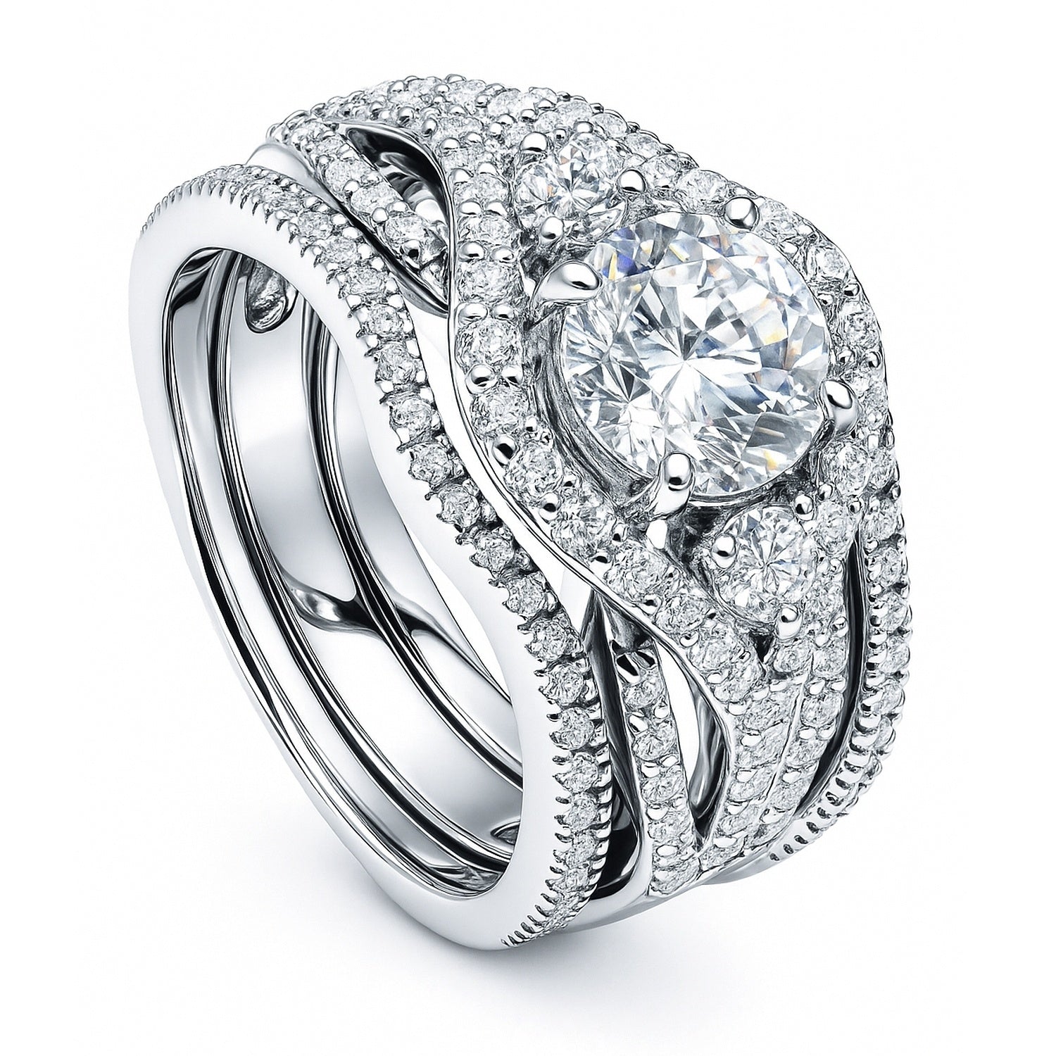 3-Stone Wishbone 1.25ct CZ Ring Set in Sterling Silver