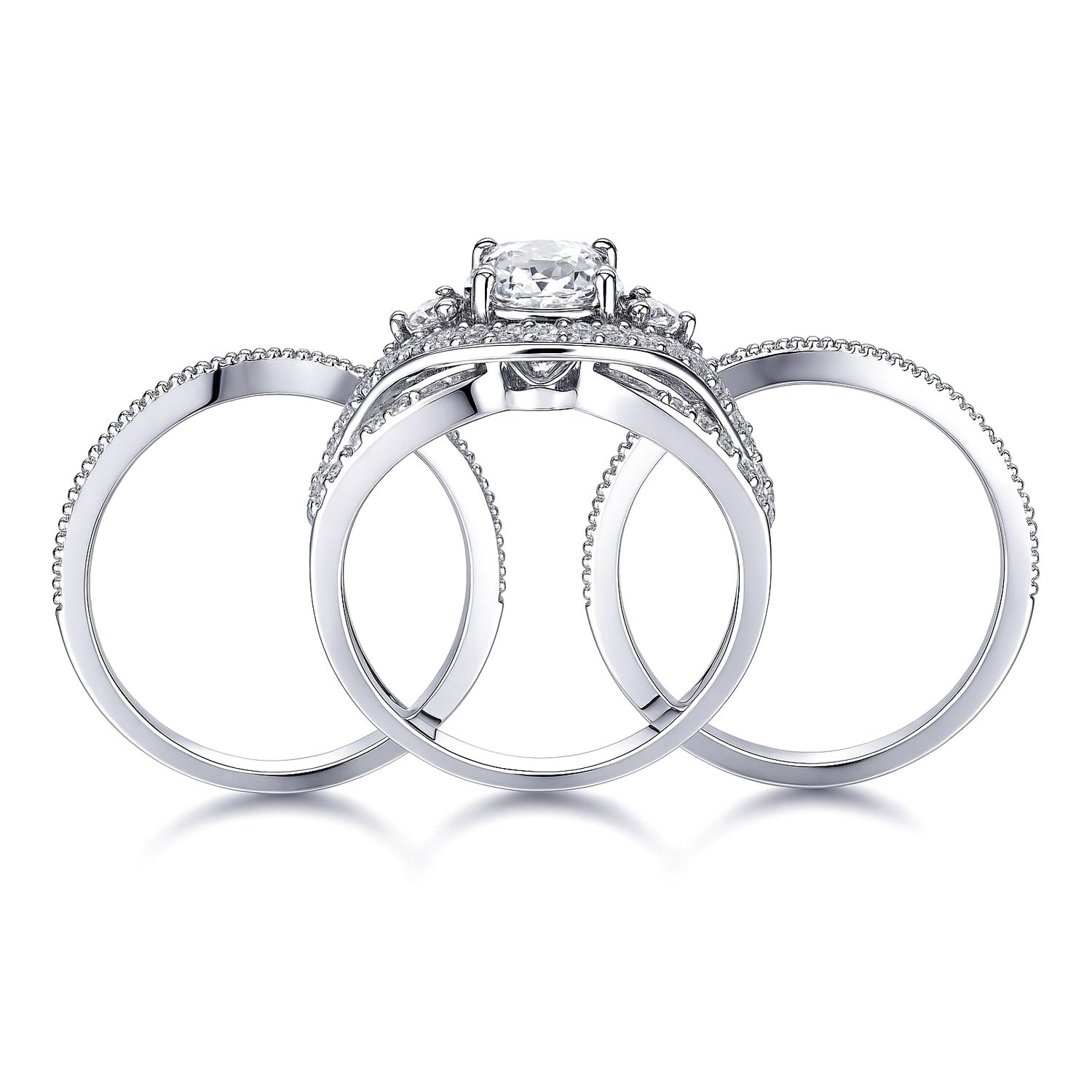 3-Stone Wishbone 1.25ct CZ Ring Set in Sterling Silver