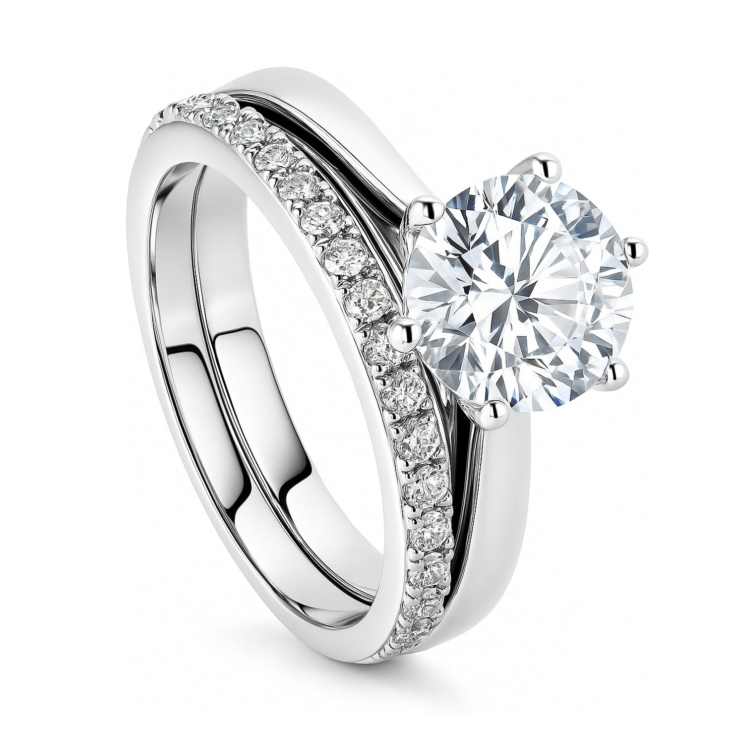 Solitaire 2ct CZ Ring Set in Sterling Silver