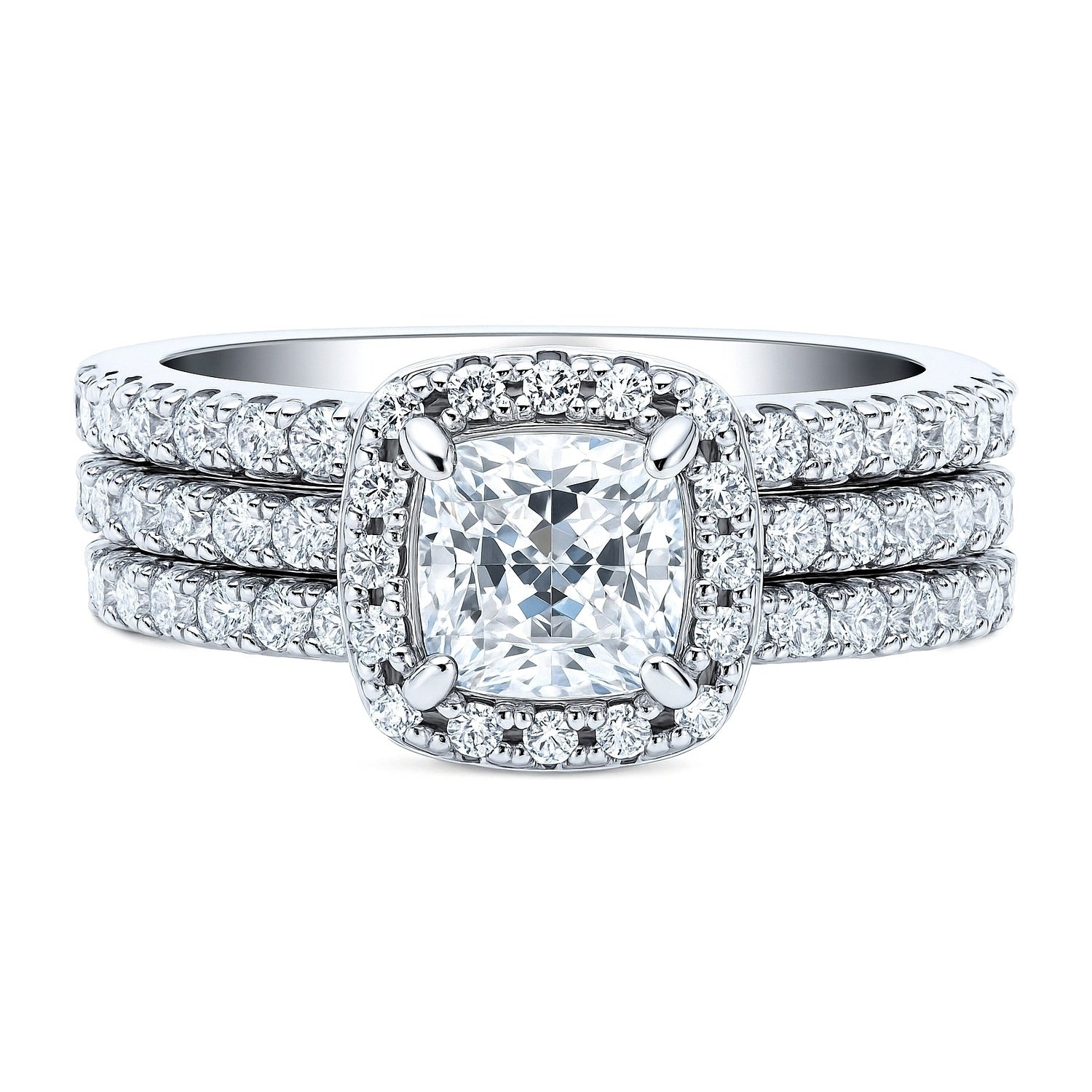 Halo Cushion CZ Ring Set in Sterling Silver