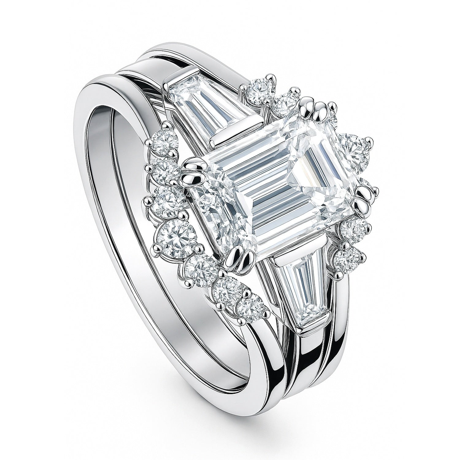 3-Stone Wishbone 7-Stone 2.1ct CZ Ring Set in Sterling Silver