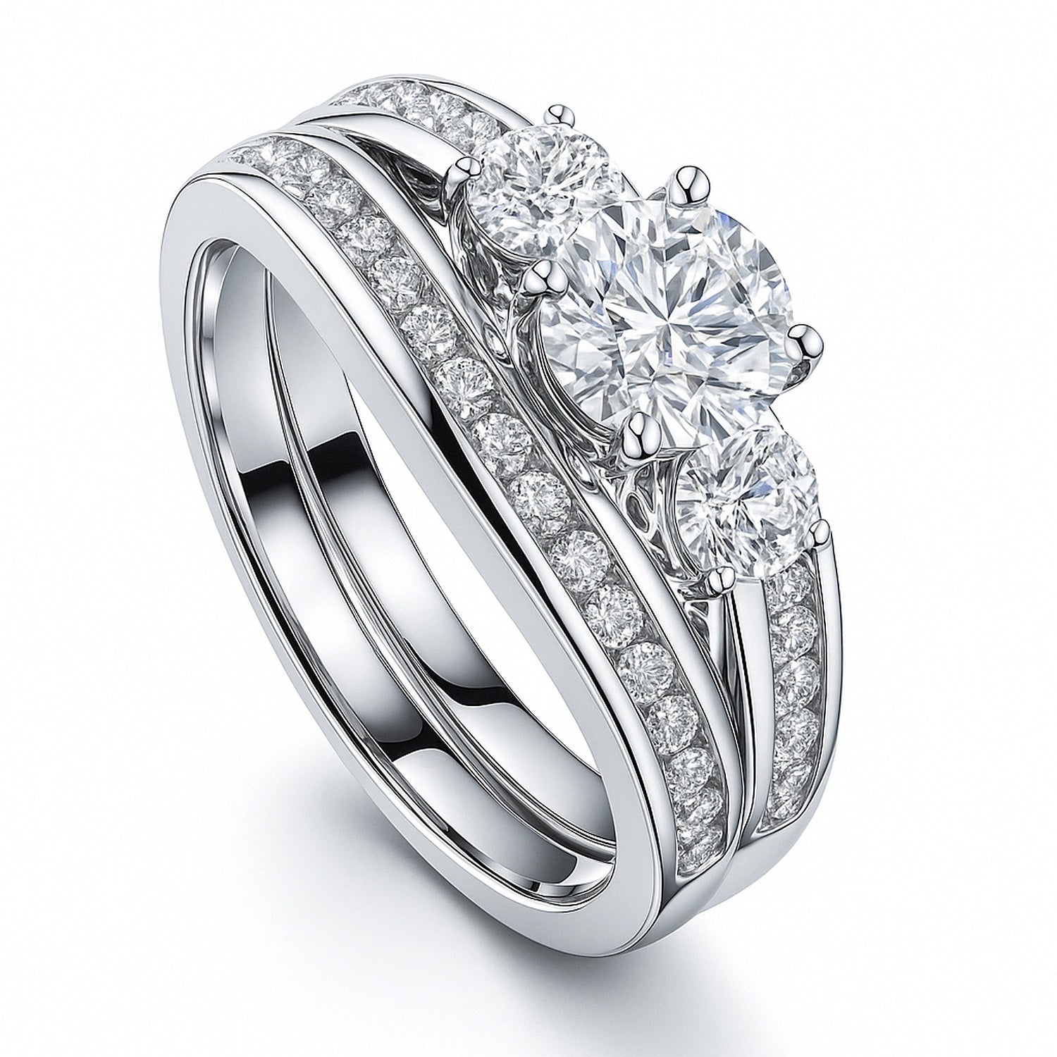 3-Stone 1ct CZ Ring Set in Sterling Silver