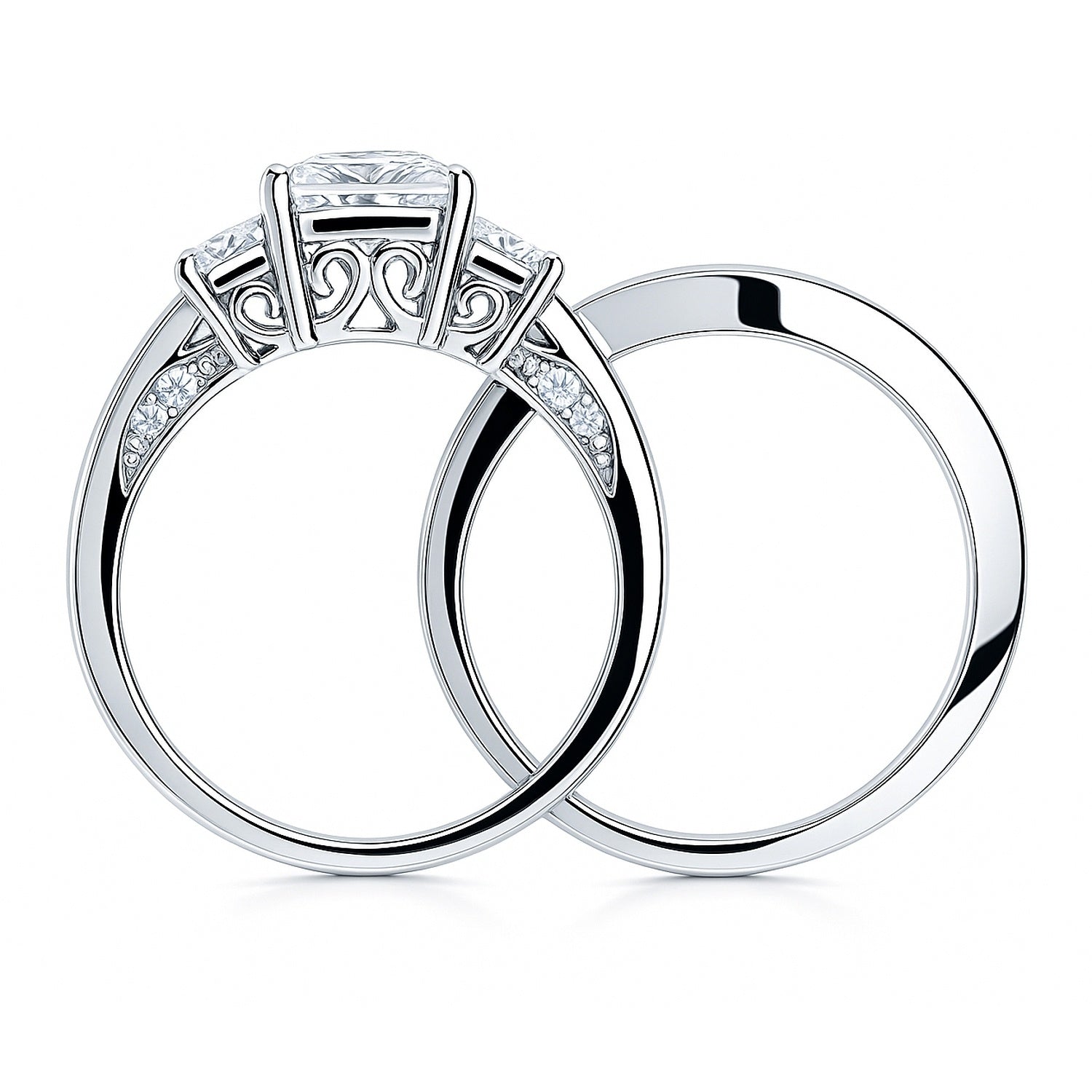 3-Stone 1.6ct Princess CZ Ring Set in Sterling Silver