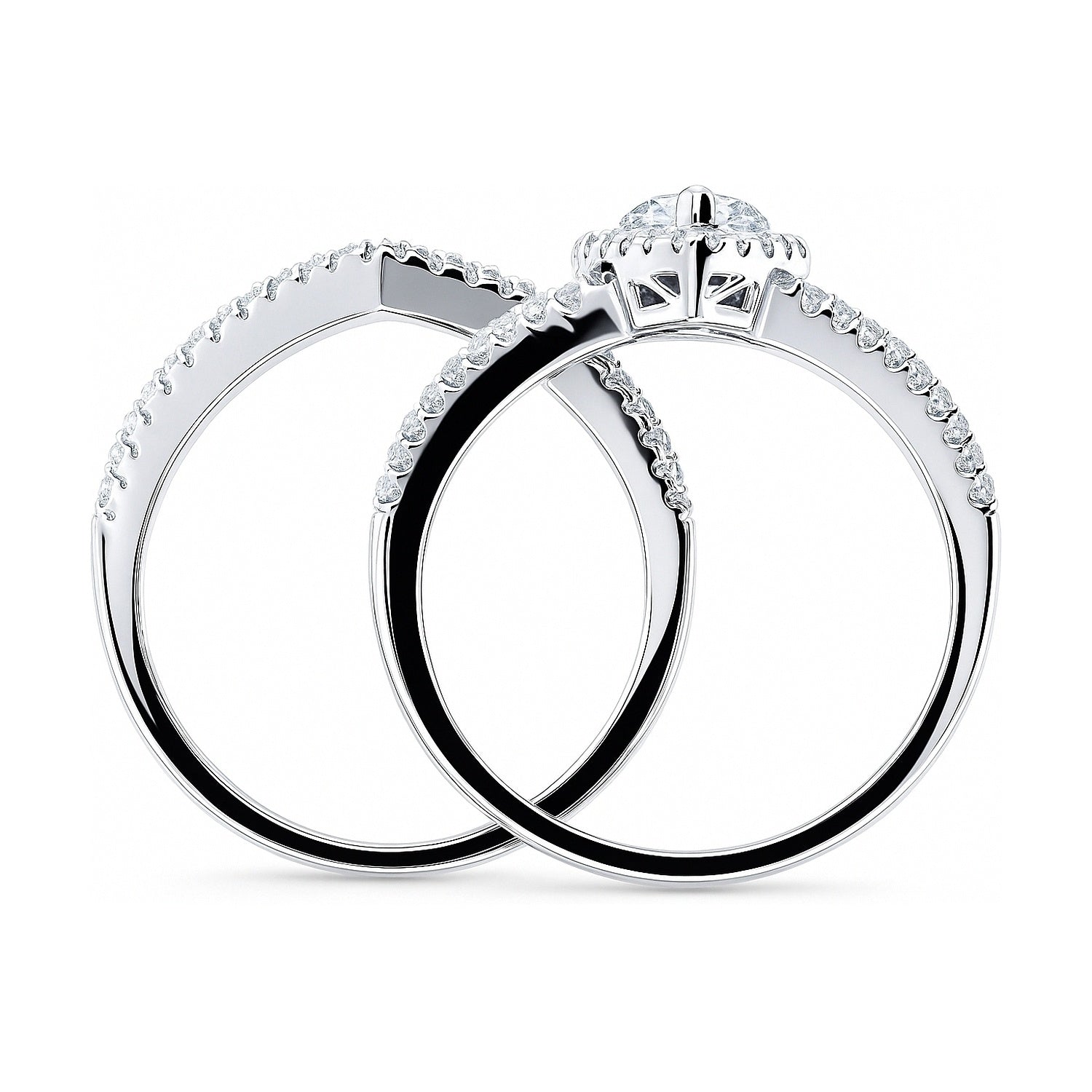 Halo Wishbone Pear CZ Split Shank Ring Set in Sterling Silver