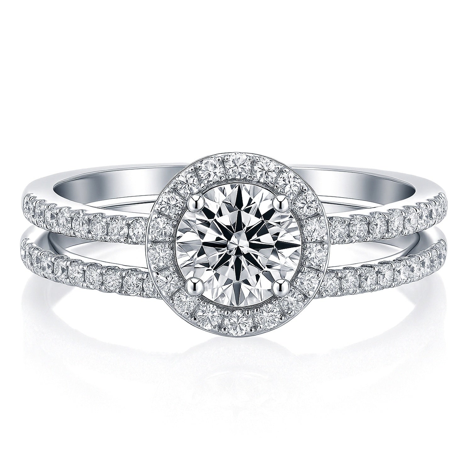 Halo CZ Ring Set in Sterling Silver