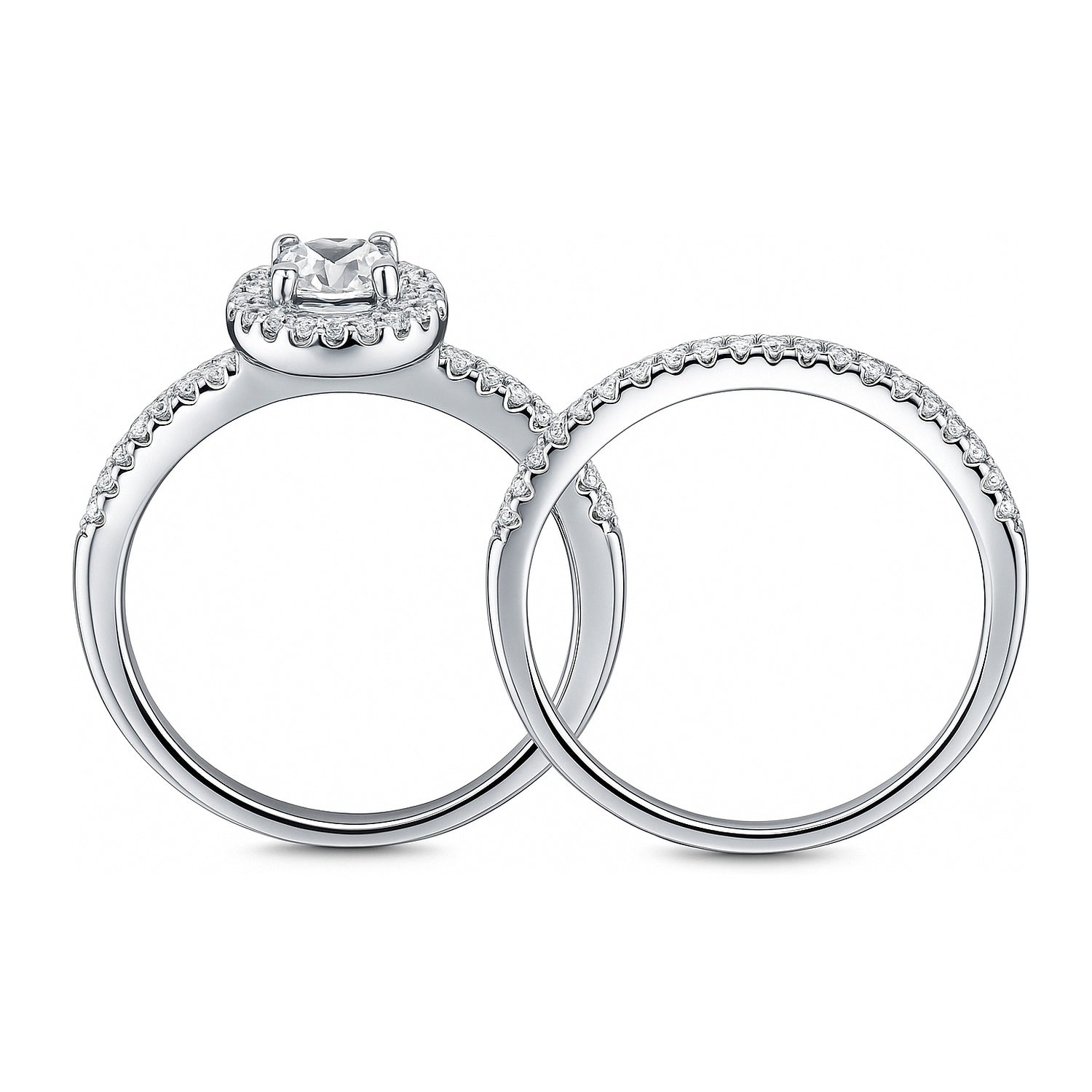 Halo CZ Ring Set in Sterling Silver