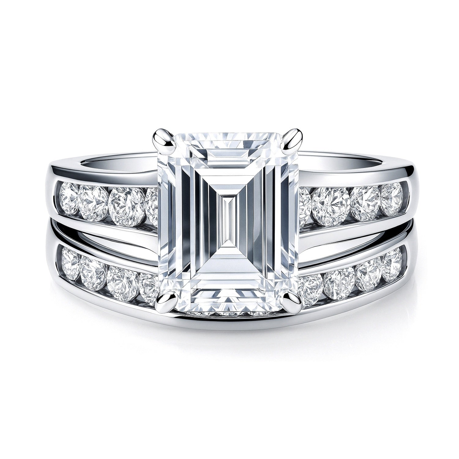 Solitaire 3.8ct Emerald Cut CZ Ring Set in Sterling Silver